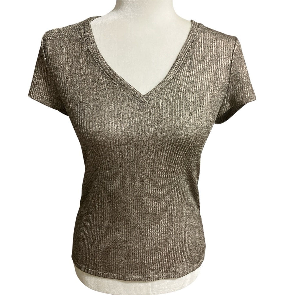 White House Black Market Metallic Short Sleeve Top